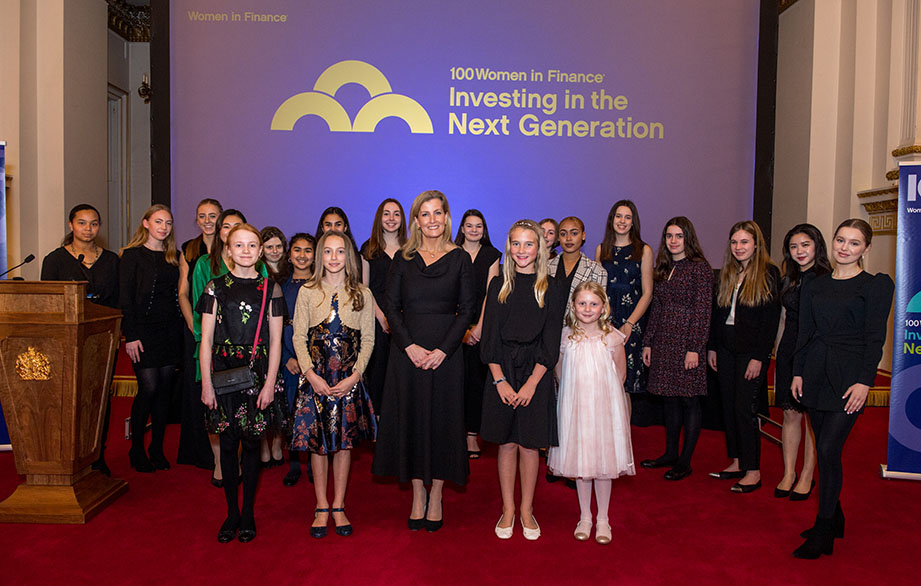 HRH The Countess of Wessex with young guests at the 100WF reception at Buckingham Palace