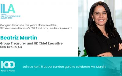 ﻿Beatriz Martin of UBS Group AG will receive ﻿100 Women in Finance’s 2022 EMEA Industry Leadership Award